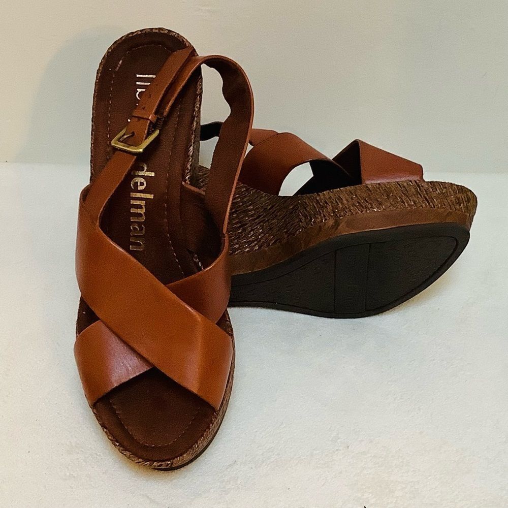 LIBBY.EDELMAN BROWN PLATFORM HEELS SANDALS WEDGE 8.5 EUC